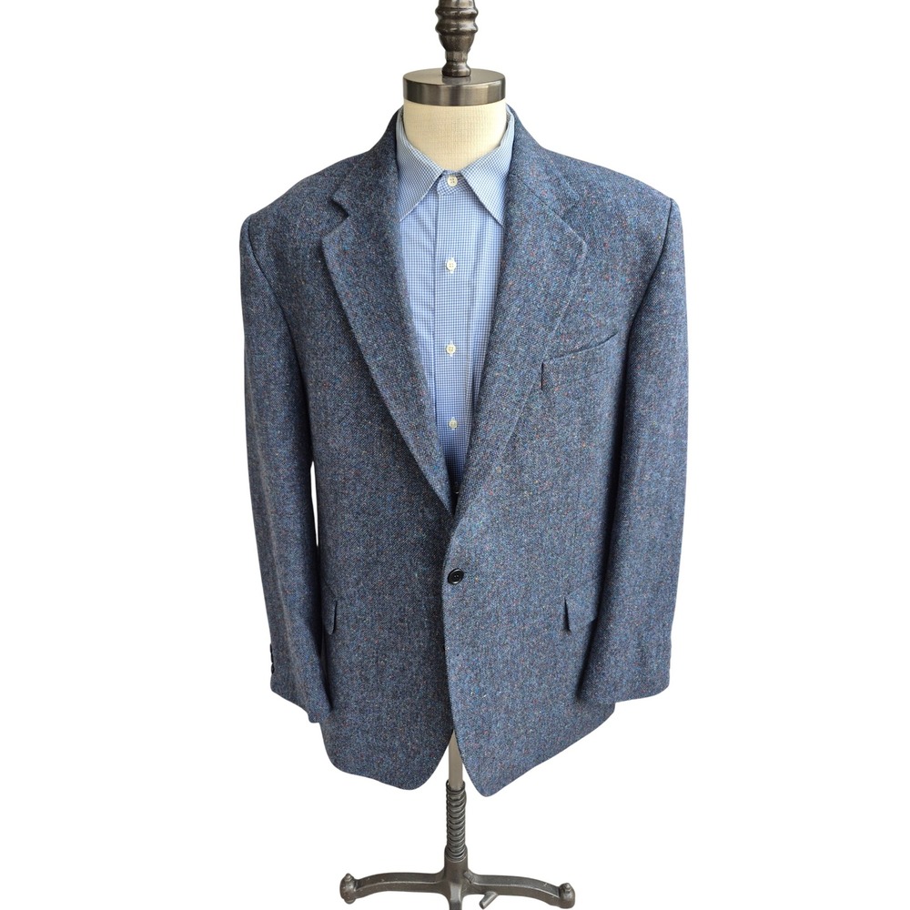 Magee Handwoven x Donegal Tweed Blue Grey Flecked Wool Sport Coat Blazer Sz 50 L